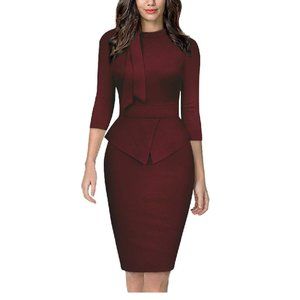 Moyabo Women's Tie Neck Vintage Bodycon Peplum Business Formal Work Pencil Dress